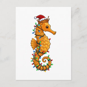 Festive Seahorse Wearing a Santa Hat for a Magical Invitation Postcard