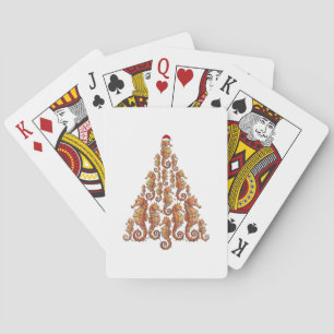 Festive Seahorse Wearing a Santa Hat for a Magical Playing Cards