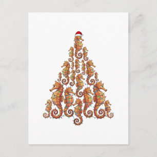 Festive Seahorse Wearing a Santa Hat for a Magical Postcard
