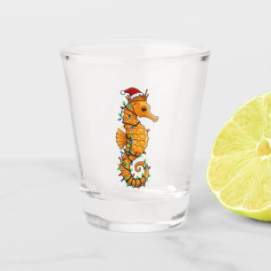 Festive Seahorse Wearing a Santa Hat for a Magical Shot Glass