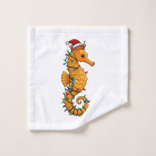 Festive Seahorse Wearing a Santa Hat for a Magical Wash Cloth