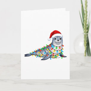 Festive Seal Covered in Christmas Lights Card