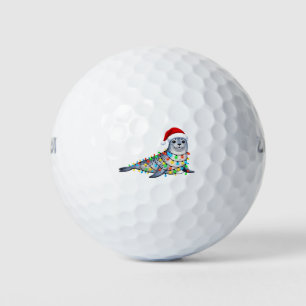 Festive Seal Covered in Christmas Lights Golf Balls