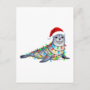 Festive Seal Covered in Christmas Lights Postcard