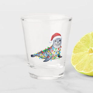 Festive Seal Covered in Christmas Lights Shot Glass