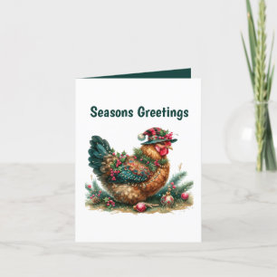Festive Seasons Greetings chicken customisable Holiday Card