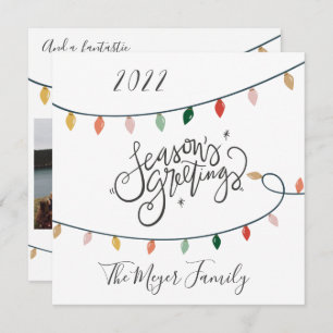 Festive Seasons Greetings Christmas Lights 3 Photo Holiday Card