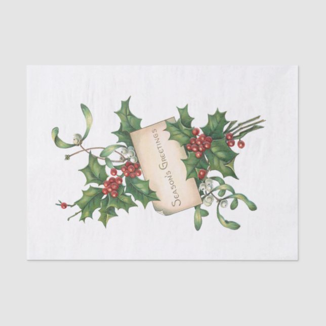 Festive Season's Greetings with Holly & Mistletoe Tissue Paper (Front)