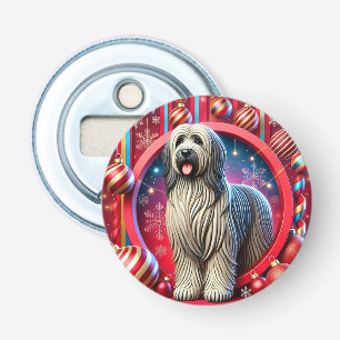 Festive Shaggy Dog With Christmas Decorations Bottle Opener