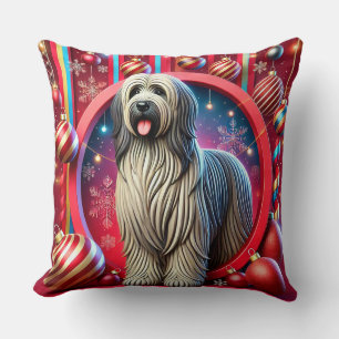 Festive Shaggy Dog With Christmas Decorations Cushion