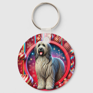 Festive Shaggy Dog With Christmas Decorations Key Ring