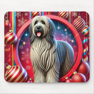 Festive Shaggy Dog With Christmas Decorations Mouse Mat