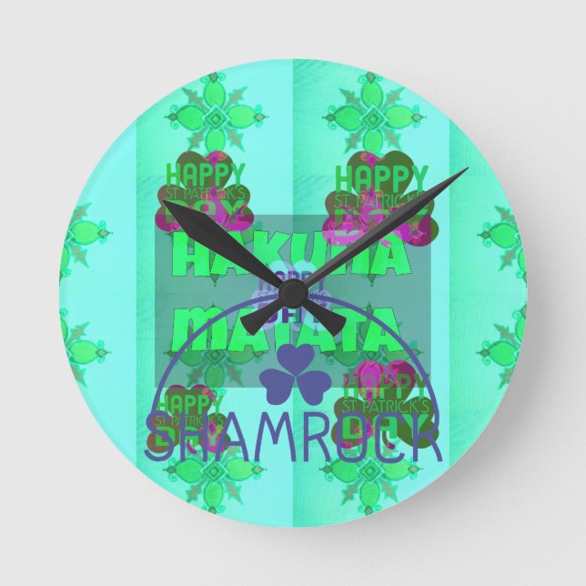 Festive Shamrock Captivating St. Patrick's Floral  Round Clock (Front)