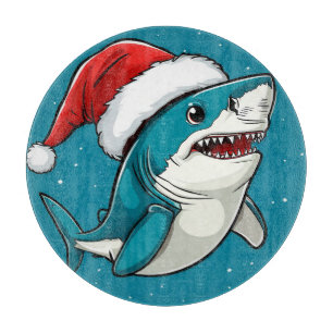 Festive Shark Wearing a Santa Hat Cutting Board