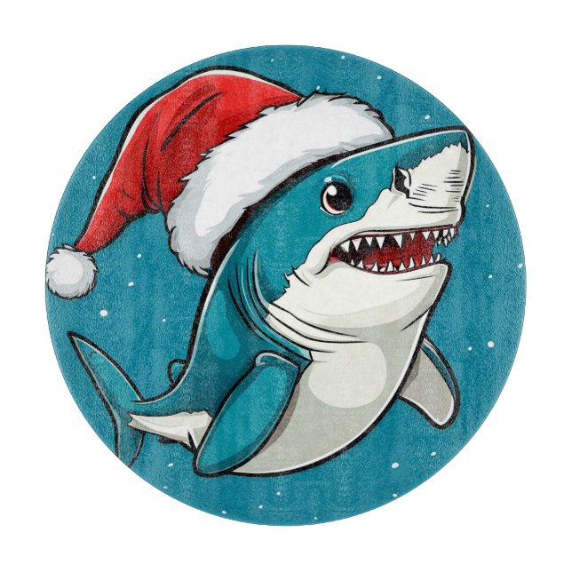 Festive Shark Wearing a Santa Hat Cutting Board (Front)