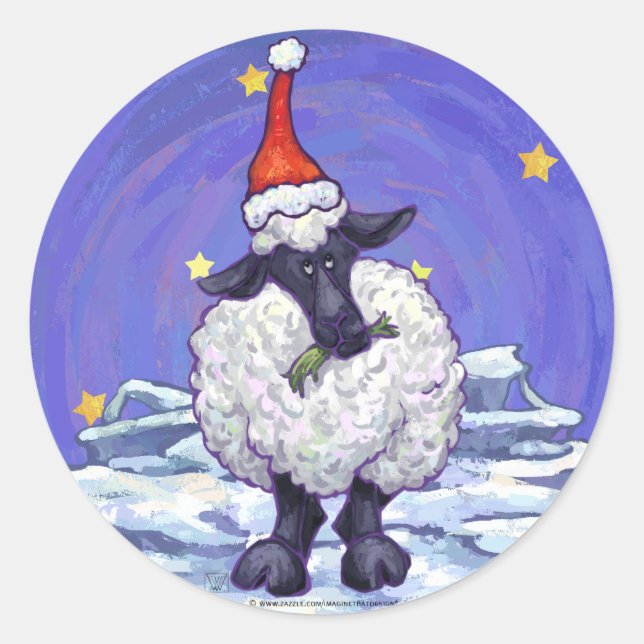 Festive Sheep Holiday Classic Round Sticker (Front)