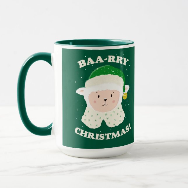 Festive Sheep Says Baa-rry Christmas! Mug (Left)