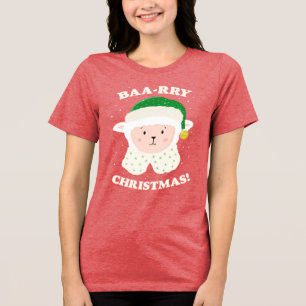 Festive Sheep Says Baa-rry Christmas! Tri-Blend Shirt
