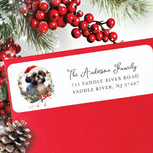 Festive Shih Tzu Dog in Santa Hat Return Address