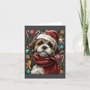 Festive Shih Tzu With Santa Hat Snowy Winter Chris Card