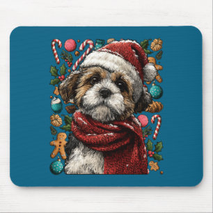 Festive Shih Tzu With Santa Hat Snowy Winter Chris Mouse Mat