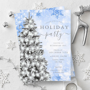 Festive Silver Blu Christmas Tree Company Holiday  Invitation