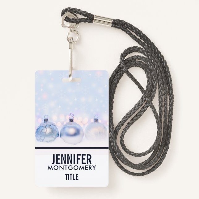 Festive Silver Christmas Balls on Snow ID Badge (Front with Lanyard)