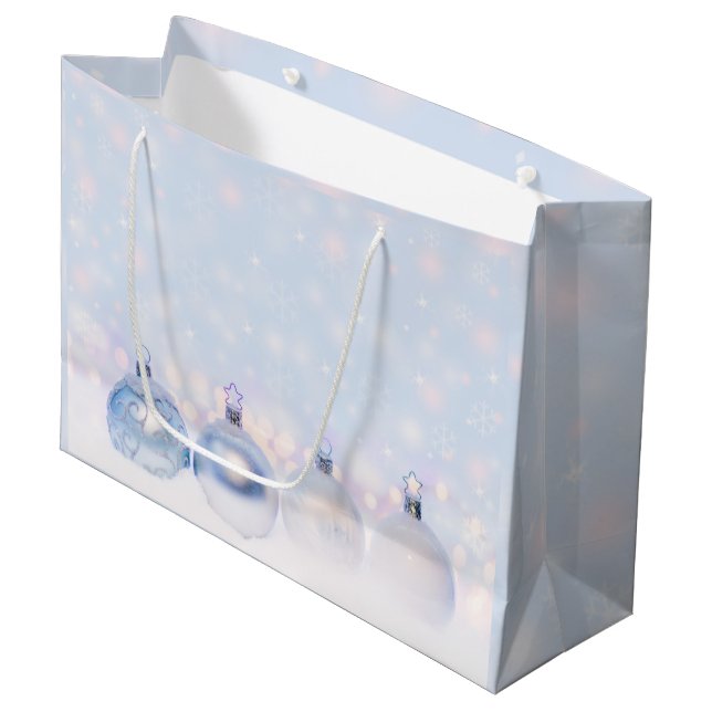 Festive Silver Christmas Balls on Snow Large Gift Bag (Front Angled)
