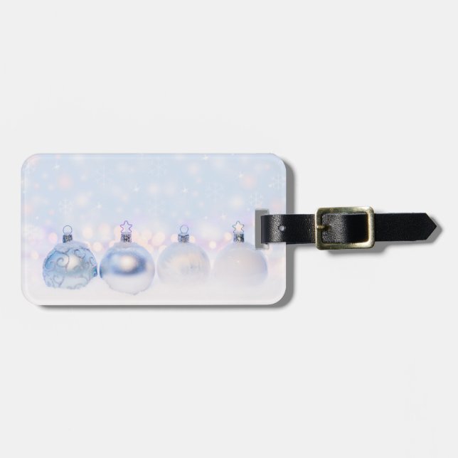 Festive Silver Christmas Balls on Snow Luggage Tag (Front Horizontal)