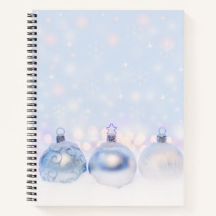 Festive Silver Christmas Balls on Snow Notebook