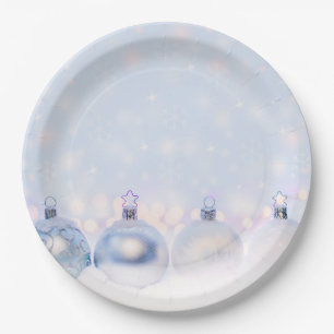 Festive Silver Christmas Balls on Snow Paper Plate
