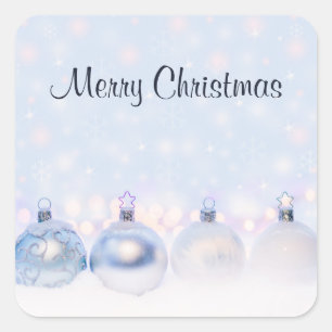 Festive Silver Christmas Balls on Snow Square Sticker