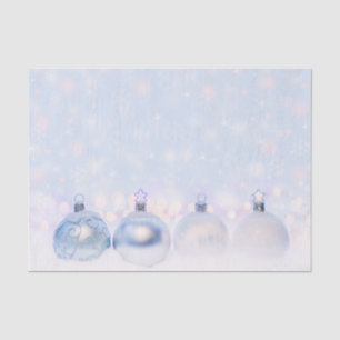 Festive Silver Christmas Balls on Snow Tissue Paper