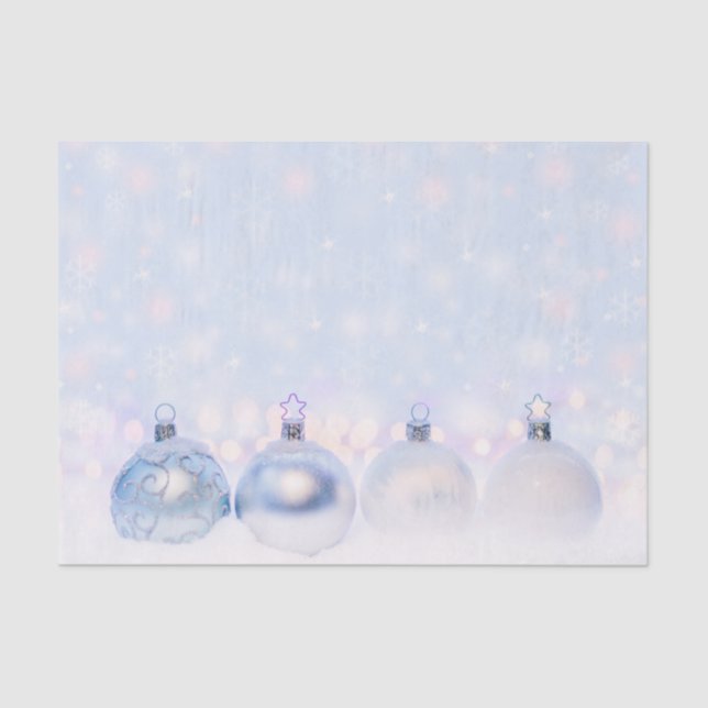 Festive Silver Christmas Balls on Snow Tissue Paper (Front)