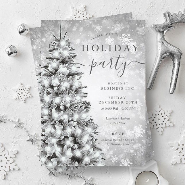 Festive Silver Christmas Tree Company Holiday  Invitation (Festive Silver Christmas Tree Company Holiday Invitation)