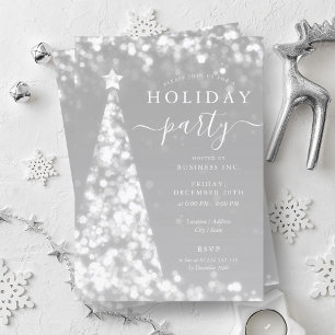 Festive Silver Christmas Tree Company Holiday  Invitation