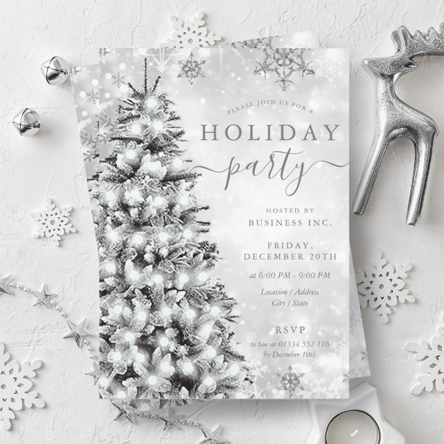 Festive Silver Christmas Tree Company Holiday  Invitation (Festive Silver Christmas Tree Company Holiday Invitation)