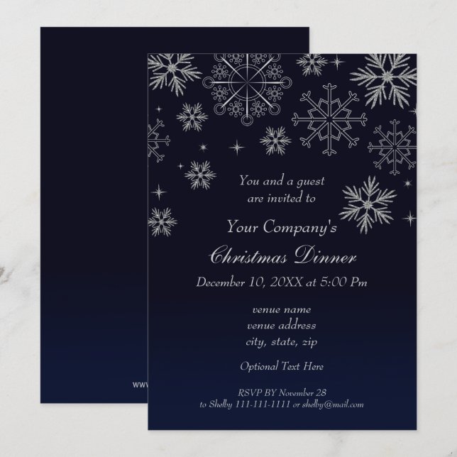 Festive Silver navy Holiday party Invite (Front/Back)