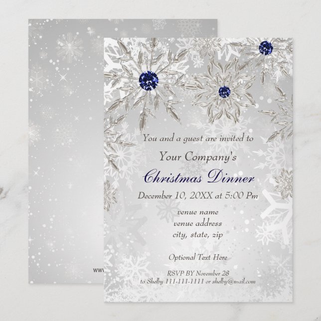 Festive Silver Navy Holiday party Invite (Front/Back)