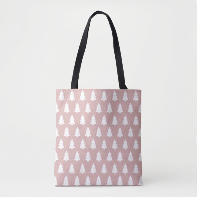 Festive Silver Pink White Christmas Tree pattern Tote Bag (Front)