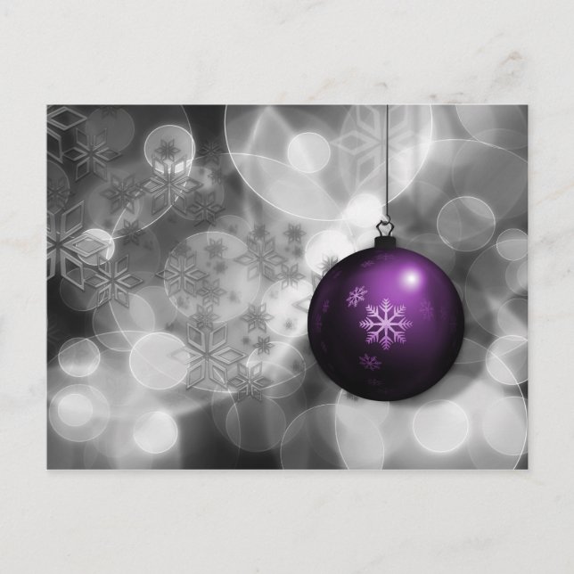 festive silver purple ornament Holiday cards (Front)