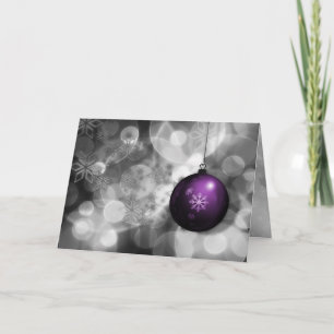 festive silver purple ornament Holiday greetings Card