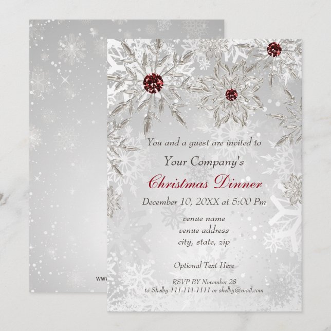 Festive Silver Red Holiday party Invite (Front/Back)