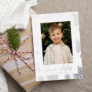 Festive Silver Snowflakes Photo Foil Holiday Card