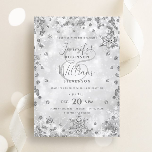 Festive Silver SPARKLE Elegant Winter Wedding  Invitation (Festive Silver SPARKLE Elegant Winter Wedding Invitation)