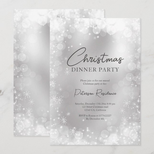 Festive silver white snow elegant chic Christmas Invitation (Front/Back)