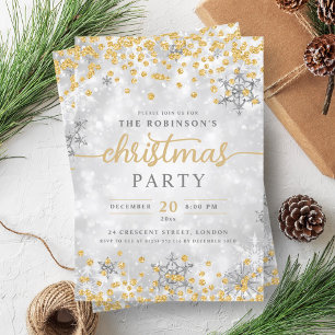 Festive Silver Winter Diamonds Christmas Gold Invitation