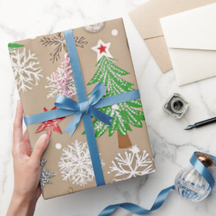 Festive Silvery Kraft Christmas Wrapping Paper