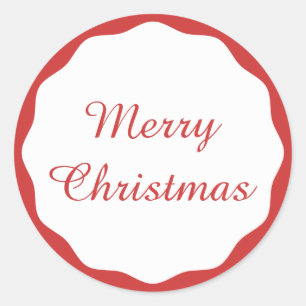 Festive Simple Merry Christmas Red Scallop Border Classic Round Sticker