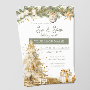 Festive Sip & Shop Holiday Event elegant marketing Flyer